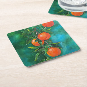 Mandarins on a Winter's Night by Alfred Fox Square Paper Coaster