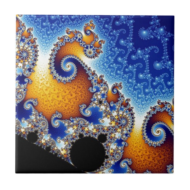 Mandelbrot Blue Double Spiral Fractal Tile (Front)