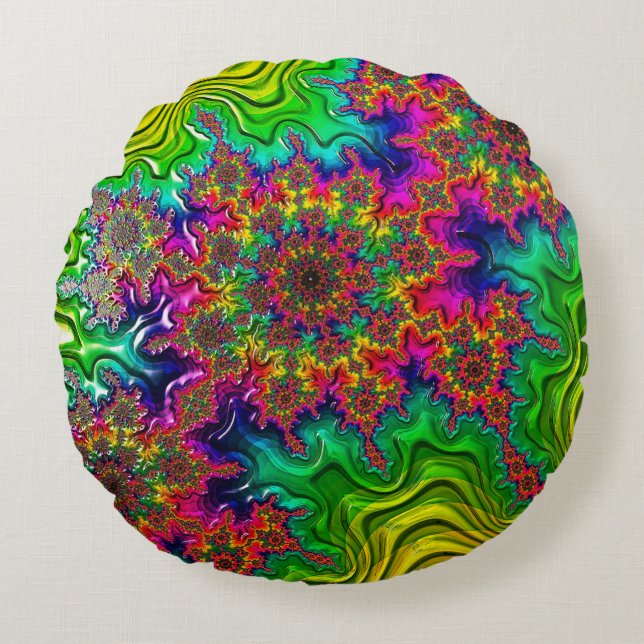 Mandelbrot Color Explosion Round Cushion (Front)