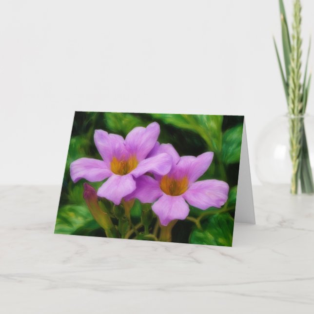 Mandevilla Flowers in Pink Garden Art Note Card (Front)