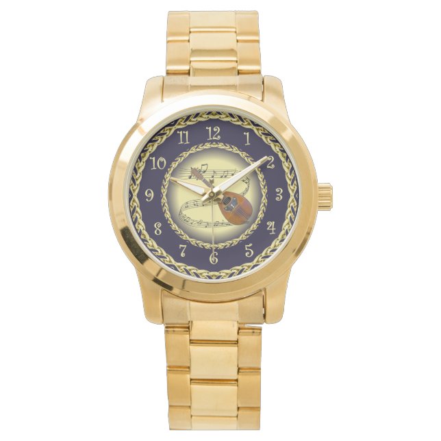 Mandolin 02 ~ Musical Scroll ~ Gold/Navy Blue ~ Wa Watch (Front)