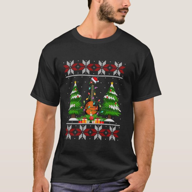 Mandolin Christmas Tree Lights Musical Ugly Sweate T-Shirt (Front)