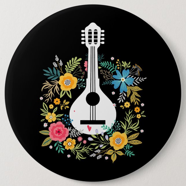 Mandolin Flowers Pattern Player String Instruments 6 Cm Round Badge (Front)