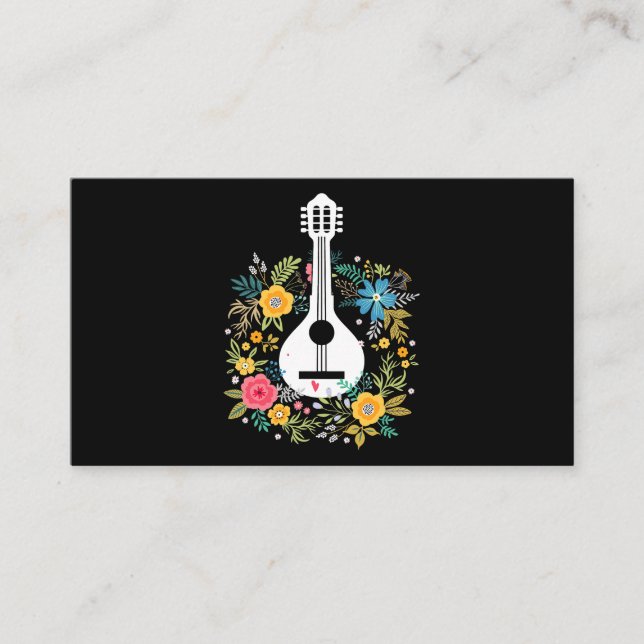 Mandolin Flowers Pattern Player String Instruments Business Card (Front)