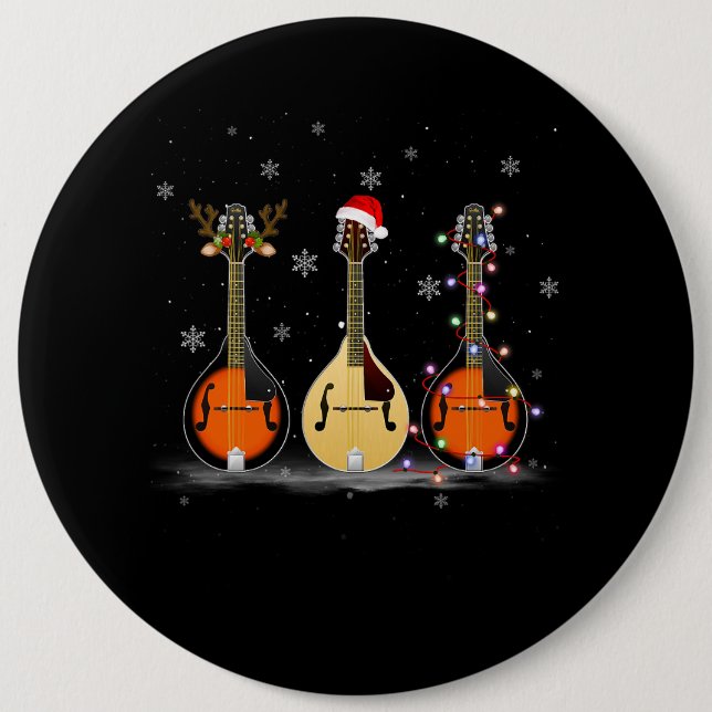 Mandolin Instrument Reindeer Santa Christmas Light 6 Cm Round Badge (Front)