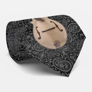 MANDOLIN ON BLACK ENGRAVE TIE
