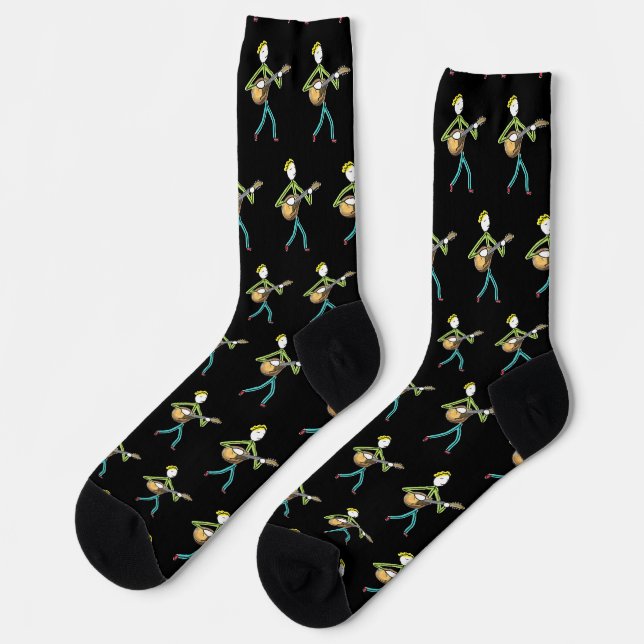 Mandolin Playing Stickman Socks (Left)