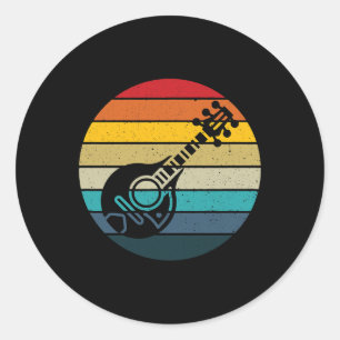 Mandolin retro sunset vintage mandolin player classic round sticker
