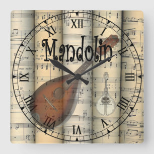 Mandolin ~ Rolled Vintage Sheet Music ~ Unique ~ Square Wall Clock