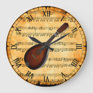 Mandolin ~ Vintage Sheet Music Background ~ Unique Large Clock