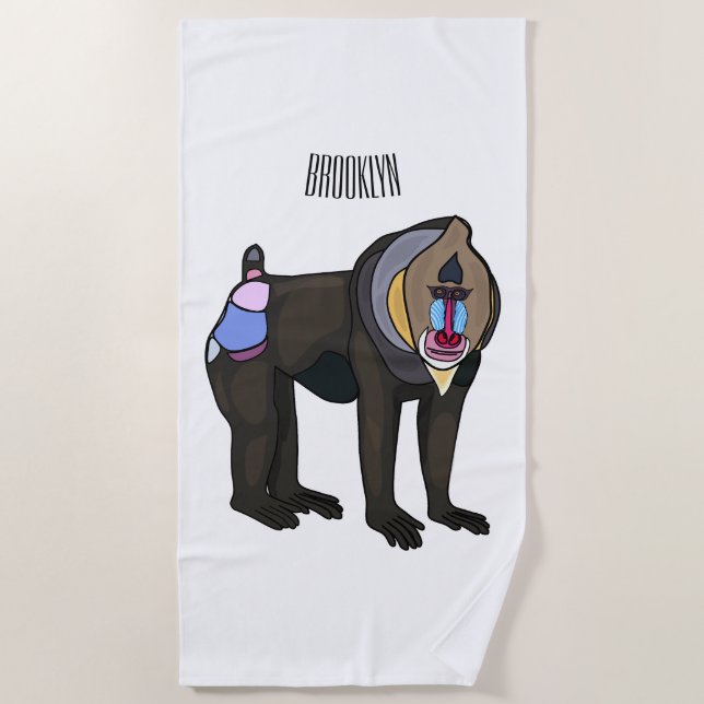 Mandrill cartoon illustration beach towel (Front)