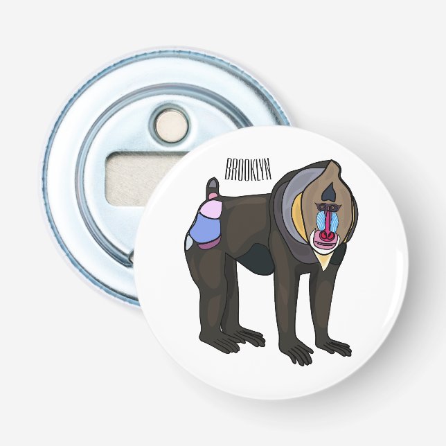 Mandrill cartoon illustration bottle opener (Front)