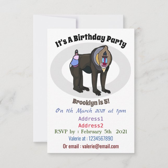 Mandrill cartoon illustration invitation (Front)