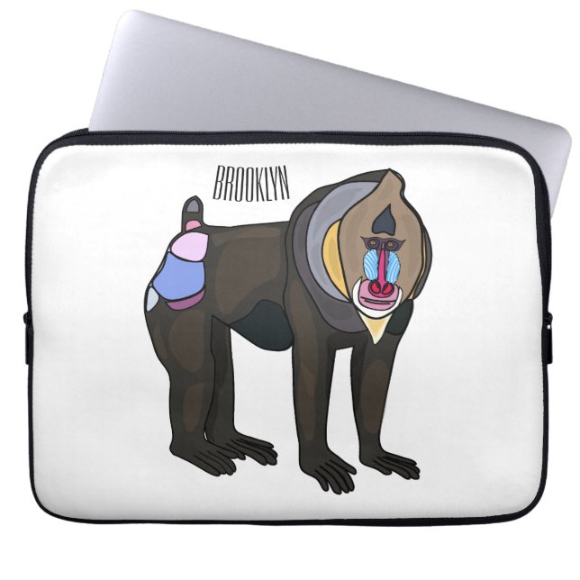 Mandrill cartoon illustration laptop sleeve (Front)