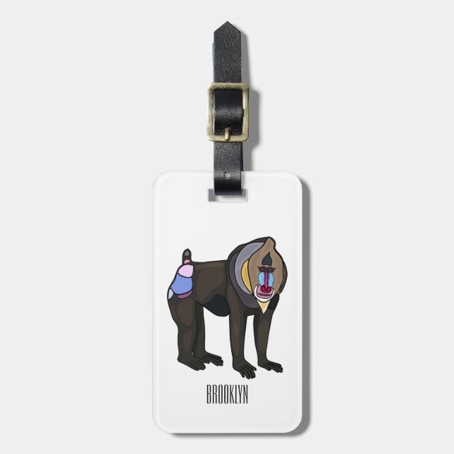Mandrill cartoon illustration luggage tag (Front Vertical)