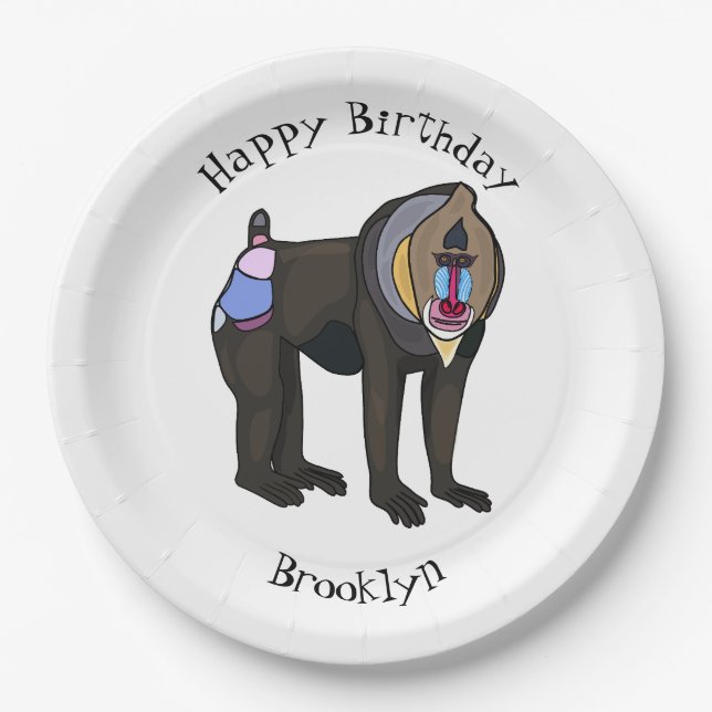 Mandrill cartoon illustration paper plate (Front)