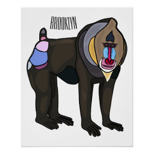Mandrill cartoon illustration poster