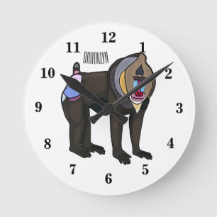 Mandrill cartoon illustration round clock