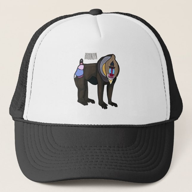 Mandrill cartoon illustration trucker hat (Front)