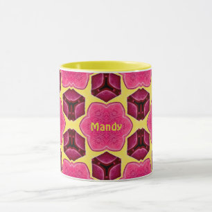 MANDY ~ Pink Mushroom Pattern ~ Personalised ~ Mug