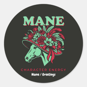  Mane Character Energy Funny Race Day Floral Hat  Classic Round Sticker