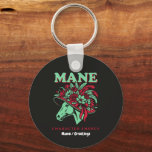 Mane Character Energy Funny Race Day Floral Hat  Key Ring<br><div class="desc">Saddle up for race day with this sassy "Mane Character Energy" equestrian design. Featuring a stylish horse silhouette wearing an extravagant floral hat in high-contrast mint green and vibrant rose red. This trendy, retro-inspired animal pun graphic captures the ultimate Southern racing vibe, making it perfect for spring racing events, equestrian...</div>