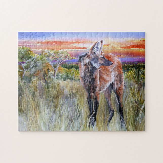 Maned Wolf Watercolor Art Puzzle (Horizontal)