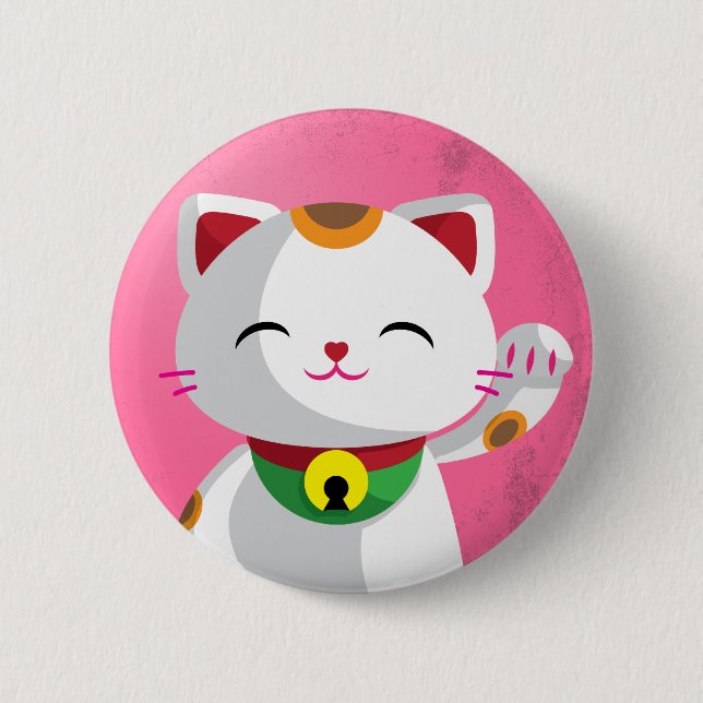 Maneki Neko 6 Cm Round Badge (Front)