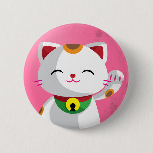 Maneki Neko 6 Cm Round Badge