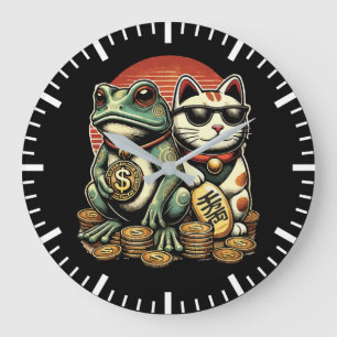 Maneki Neko and Jin Chan - Luck and Prosperity Large Clock