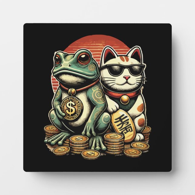 Maneki Neko and Jin Chan - Luck and Prosperity Plaque (Front)