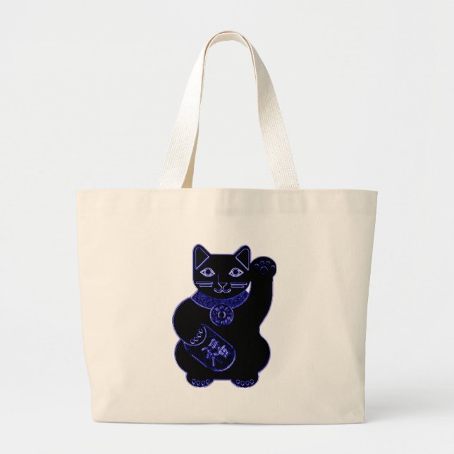 maneki neko blue neon large tote bag (Front)