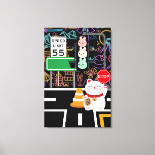 Maneki Neko Bunny Rabbit Wagashi Artwork Kawaii Canvas Print