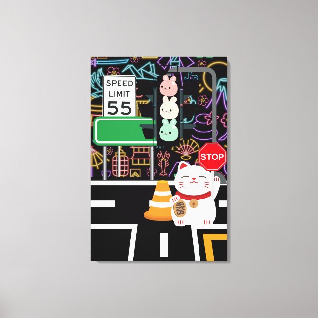 Maneki Neko Bunny Rabbit Wagashi Artwork Kawaii Canvas Print (Front)