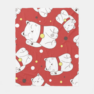 Maneki-Neko cat, Japanese doodle pattern. Fleece Blanket