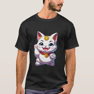 Maneki neko Cat Lucky Cat Waving Cat Right Paw Cut T-Shirt