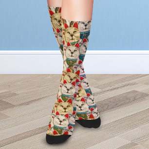 Maneki-neko cats pattern socks