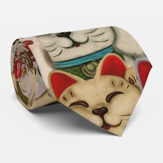 Maneki-neko cats pattern tie (Rolled)