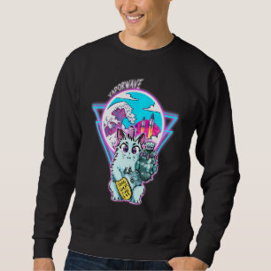 Maneki-Neko Cyberpunk Cat With Vapour Wave Style Sweatshirt