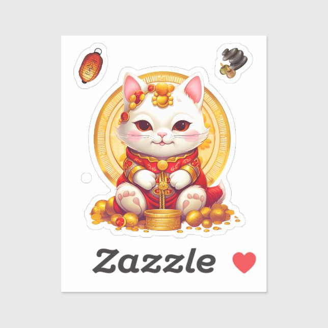 Maneki Neko Fortune Cat, Cat sticker. (Sheet)