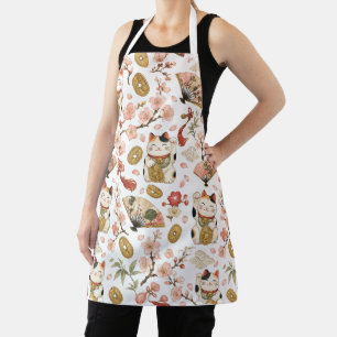 Maneki Neko Garden Apron, Japanese Lucky Cat Apron