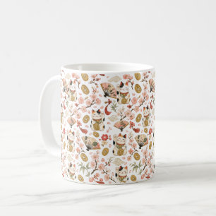 Maneki Neko Garden Mug, Japanese Lucky Cat Coffee Mug