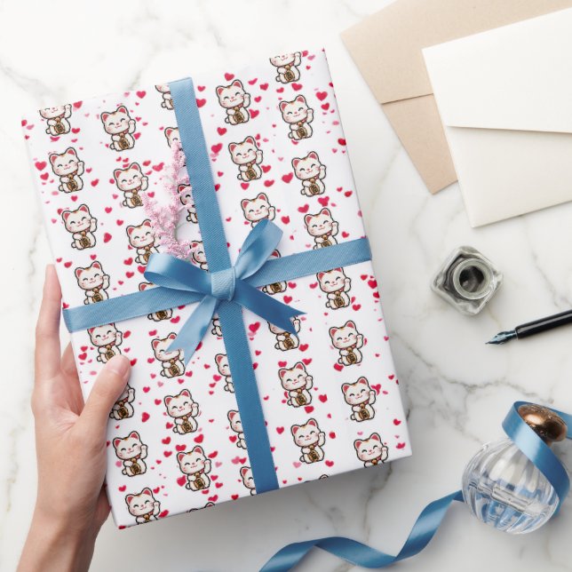 Maneki Neko Gift Wrap, Lucky Cat  Wrapping Paper (Gifting)