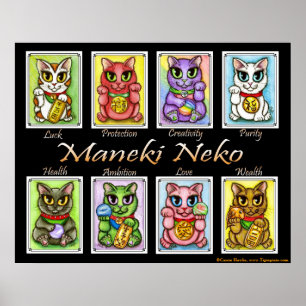 Maneki Neko Good Luck Cats Fantasy Cat Art Poster