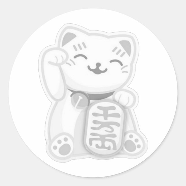 maneki neko grey classic round sticker (Front)