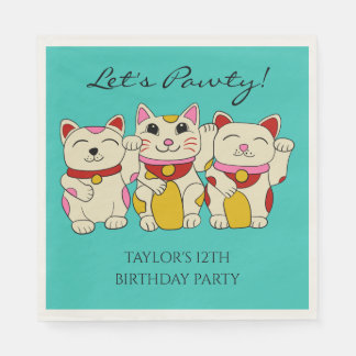 Maneki Neko Japanese Good Luck Cats Birthday Napkin