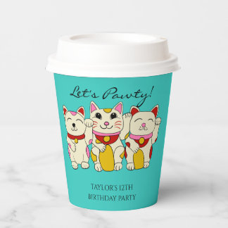 Maneki Neko Japanese Good Luck Cats Birthday Paper Cups