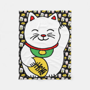 Maneki Neko Japanese Lucky Cat Good Fortune Cookie Fleece Blanket