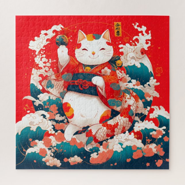 Maneki-Neko, Japanese Lucky Cat Jigsaw Puzzle (Vertical)