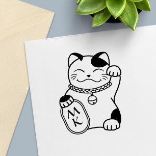 Maneki Neko Japanese Lucky Cat Monogram Self-inking Stamp